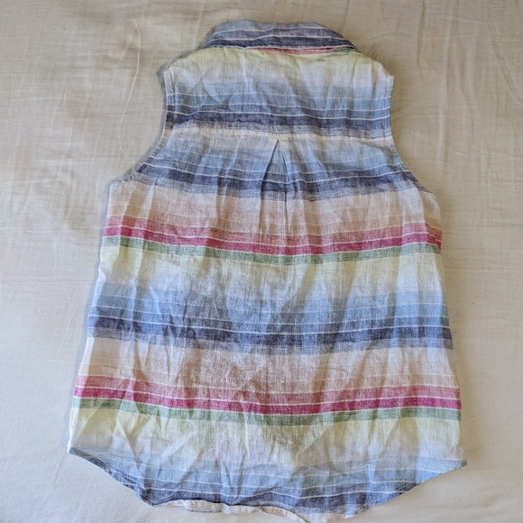 Beachlunchlounge Linen Blend Sleeveless Button Down Shirt Rainbow colors - Picture 2 of 6